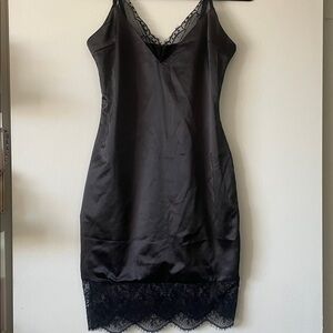 Oh Polly Black Satin Dress UK 8-SMALL